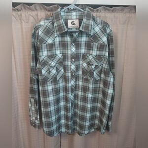 Coevals Club Long Sleeve Button Down Shirt Blue Brown Plaid Large